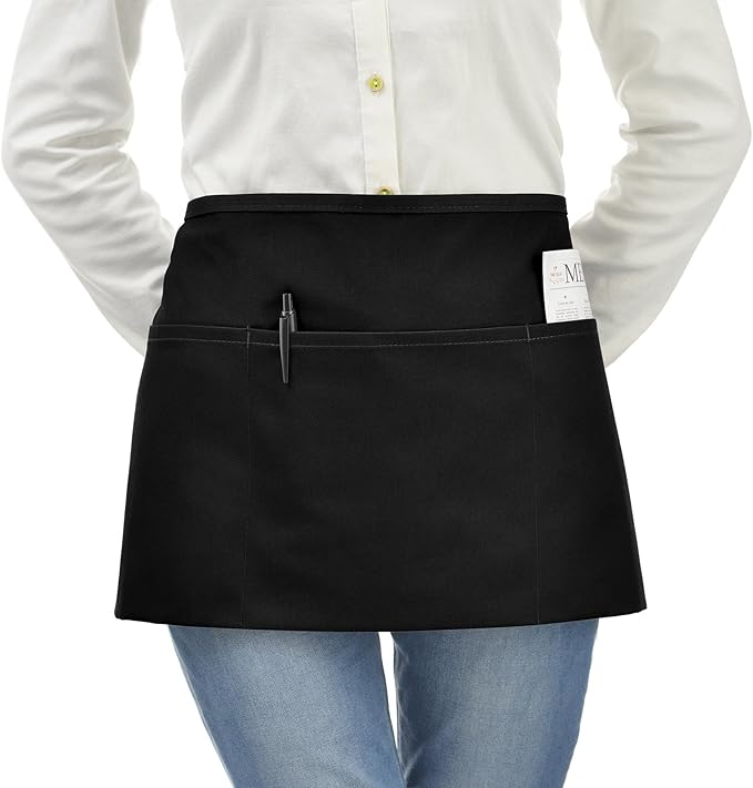 VEEYOO Waist Apron with 3 Pockets, 1 Pack, Waiter Server Short Half