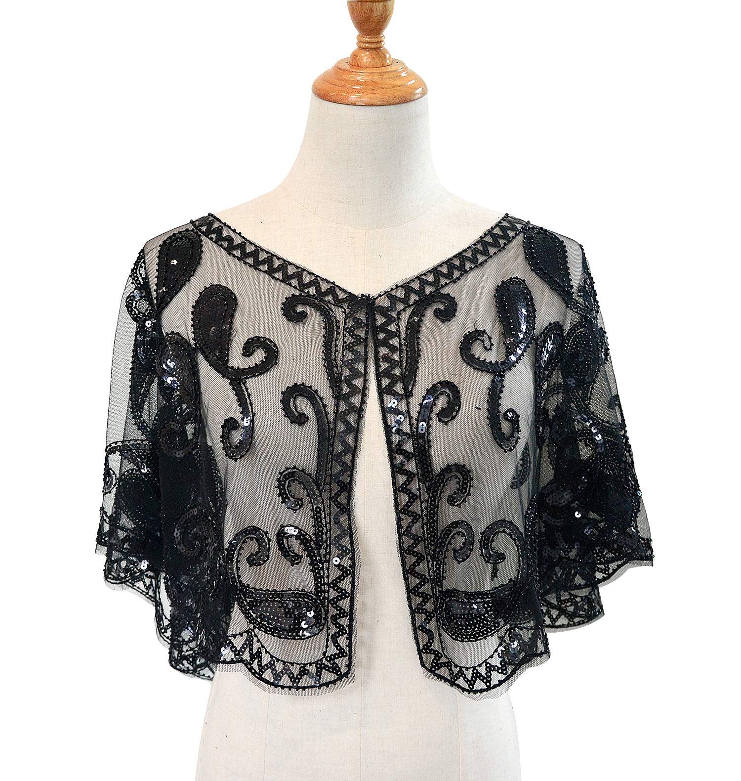 ZAKIA Women's Women's Vintage 1920s Shawl Beaded Sequin Bolero Flapper Evening Cape ZAKIA Women's Women's Vintage 1920s Shawl Beaded Sequin Bolero Flapper Evening Cape