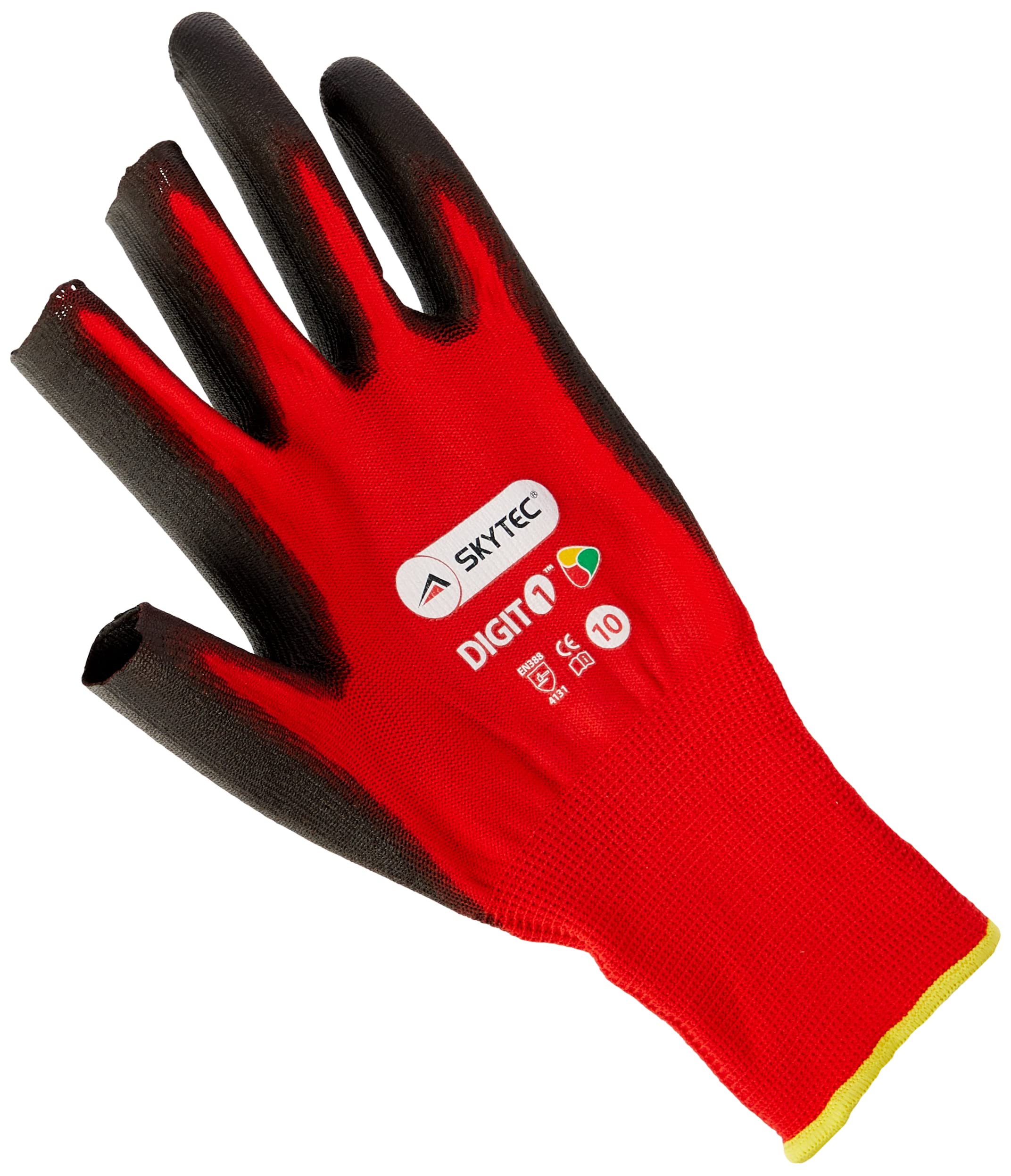 Skytec DIGIT 1 Pair Red Nylon Safety Work Gloves with Polyurethane (PU) Coating that Provides Abrasion and Tear Resistance - XL