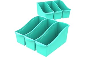 Storex Large Book Bin, Interlocking Plastic Organizer for Home, Office and Classroom, Teal, 6-Pack (71120U06C)