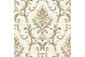 RANRAN Vintage Damask Peel and Stick Wallpaper, Self Adhesive Removable Vinyl Wall Covering, Cream and Gold, Traditional Styl