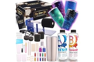 Alloytop Cup Turner Kit with Epoxy Resin kit for Beginner - Stainless Steel Turners Tumblers Machine Tool Art DIY Supplies Glitters Silicone Pads Brush Spinner Clear Foams Plastic Cups Wooden Sticks