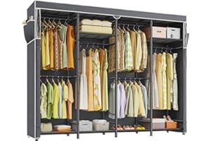 Raybee Clothes Rack with Cover Heavy Duty Clothing Racks for Hanging Clothes Adjustable Metal Portable Closet for Bedroom 77.9" W x 15.7" D x 76.8" H Black