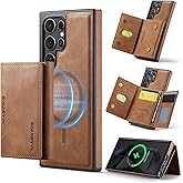 SZHAIYU K2 2 in 1 Detachable Magnetic Phone Cases Compatible with Samsun Galaxy S25 Ultra Case with Card Holder RFID Blocking, Compatible with Magsafe Wallet, Leather 6.8'' (S25 Ultra,Brown)