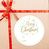 30 Pcs Gold Merry Christmas Gifts Tags Stickers, Christmas Name Tags for Gifts, 2.5x2.5 Inch Holiday Presents Sticker Labels, Festive Chrismas Name Tag for Gift Wrapping Bags Classroom-D31