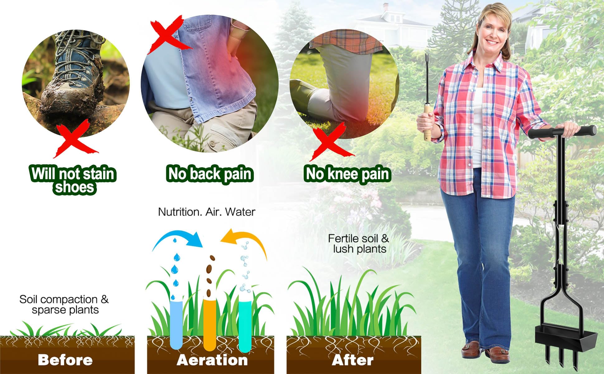 Kedoxi Lawn Aerator Coring Tool with Soil Corer Collector, Manual Lawn Coring Aerator 3 Core with Slope, Plug Aeration Heavy Duty Plug Core Aeration Tool for Lawns Garden Compacted Soils and Lawn Yard