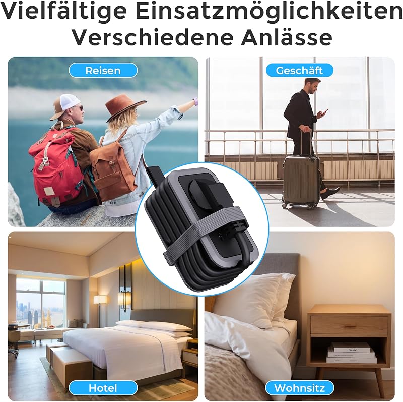PD20W Multiprise de voyage, 4 en 1, avec USB et type C, 3680 W 16 A, adaptateur de prise, multiprise avec câble de données pour tablettes iPad iPhone, gris — photo 7 sur 7