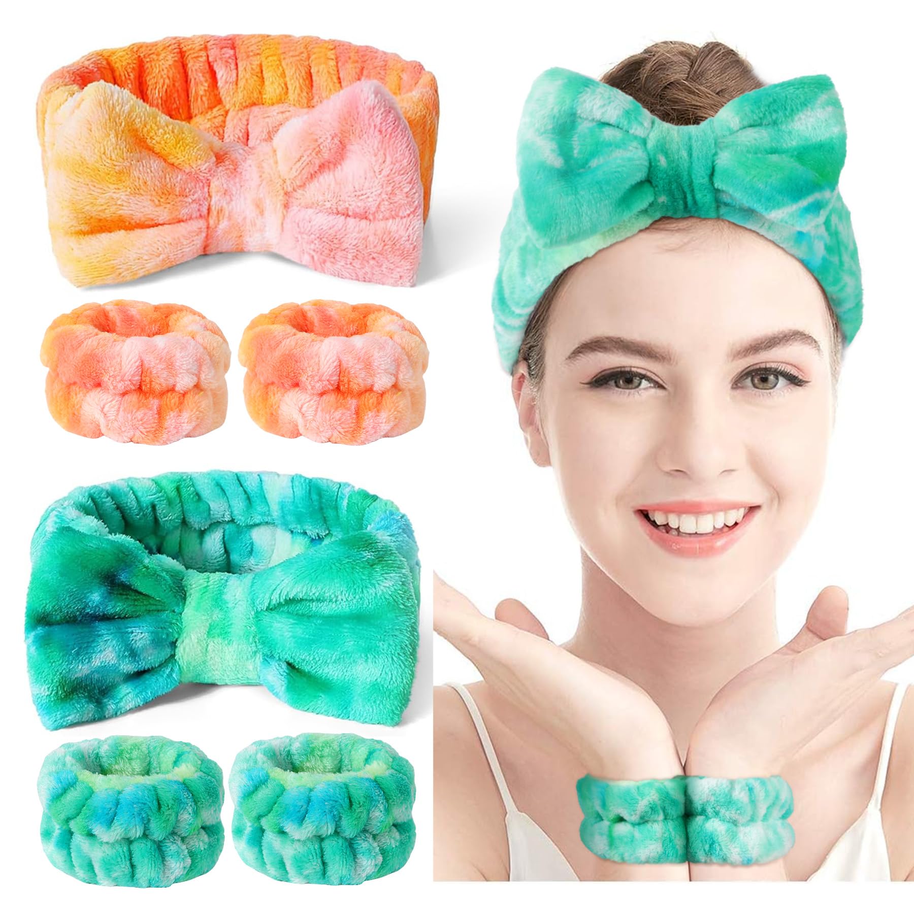 Face Wash Headband and Wristband Set – Soft, Absorbent, Adjustable Headband & Wristbands for Skincare, Makeup, and Spa Routine – Cute, Vibrant Colors, Value Pack