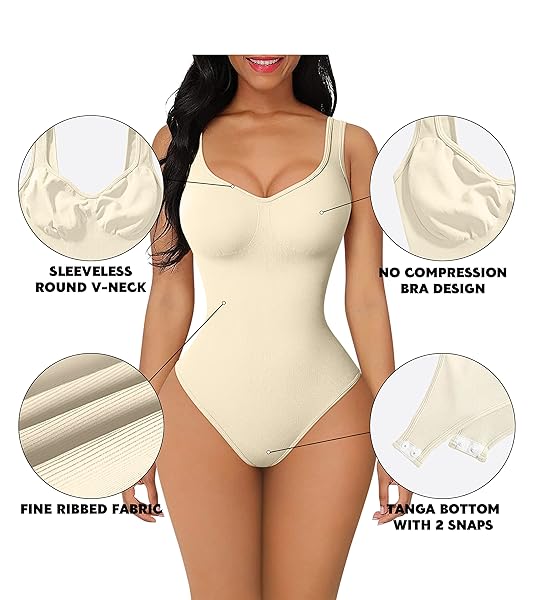 GXIN WOMEN’S 2 PIECE SHAPEWEAR BODYSUITS SEXY RIBBED SLEEVELESS TANK TOPS BODYSUITS BEIGE COFFEE
