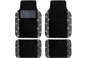 NBTEPEM Black Bling Car Floor Mats Full Set, Universal Fit Most Cars,SUV, Trucks, 4 pcs Sparkle Glitter Diamond Carpet for Women Girls with Anti-Slip Pad (Black Diamond)