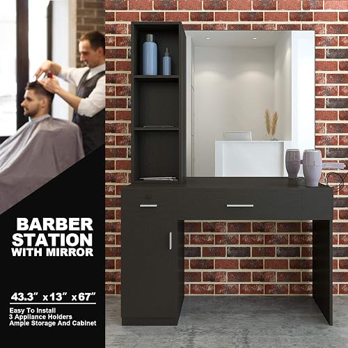 Wall Mounted Barber Salon Station With Mirror - Hairdressing & Styling Beauty Equipment