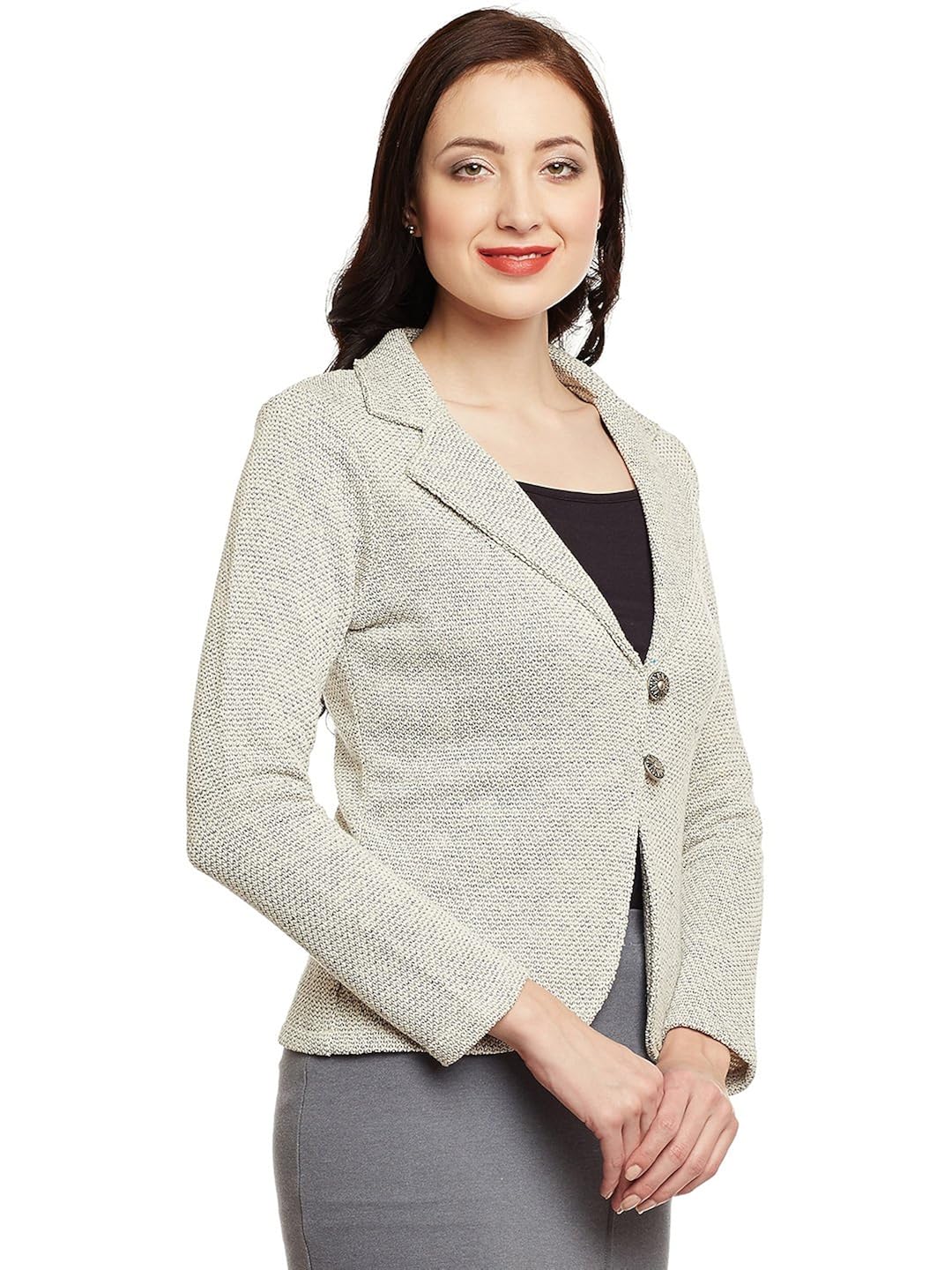 wisstler women's slim fit off white knitted terry blazer
