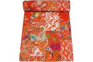 Marubhumi Indian Traditional Pure Cotton Patchwork Quilt, Paisley Print Kantha Quilt Multi Color (Multicolor-26, Queen (90"x 108"))
