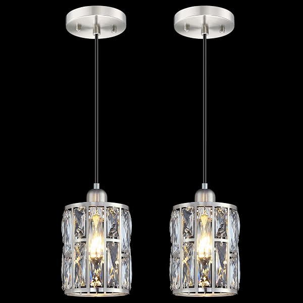 2 PACK 1 LIGHT 5.3″ CRYSTAL HANGING KITCHEN...