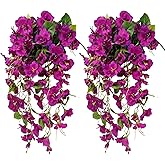 Mutcolor Artificial Fake Hanging Flowers Plants for Outdoor, Faux Silk Hibiscus Long Trailing Vines Realistic UV Resistant for Home Indoor Outside Front Porch Planter Patio Yard Decor,2Pcs (Purple)
