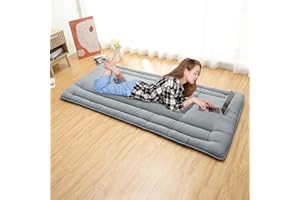 LULUWAY Twin Size Futon Mattress, Japanese Floor Sleeping Mat Rollable Tatami Mat for Dorm, Portable & Foldable Floor Mattress Sleeping Pad for RV Travel Camping, Light Grey