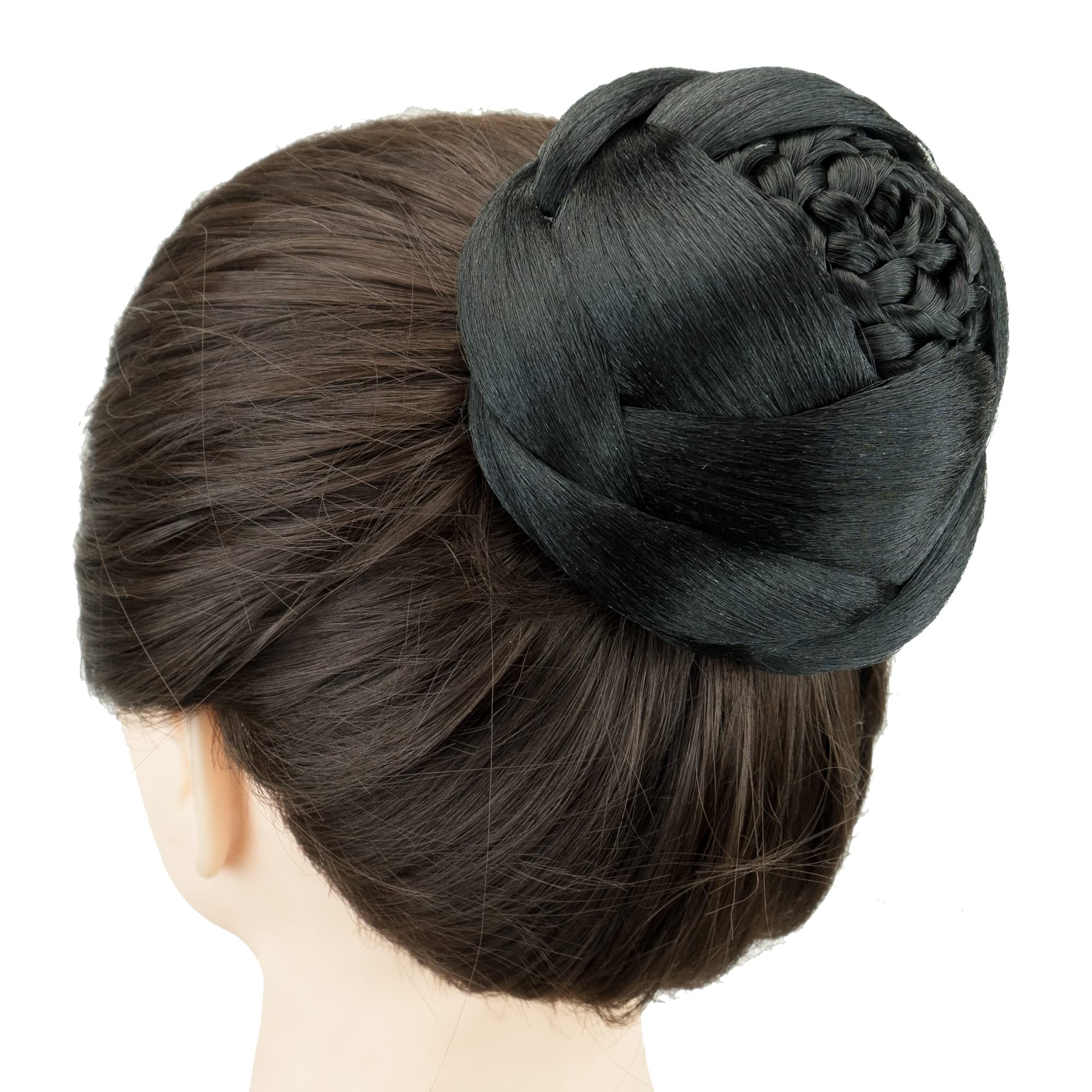 IMISSU Dancer Braided Chignon Hair Cover Donut Hairpieces Scrunchie Hair Bun Wig Updo on Wedding Party (M4 Black)