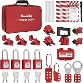 BOVIISKY Electrical Lockout Tagout Kit LOTO, Circuit Breaker Lockout Kit | Complete Electrical LOTO Kit with 4 Keyed-Different Locks, Breaker Lockouts, Plug Lockout, Hasps, Tags &amp; Portable Storage Bag