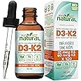 Vitamin D3 K2 (MK-7) Liquid Drops, 1000 IU of sublingual D3 with Coconut MCT Oil, for Strong Bones and Teeth, Heart and Immun