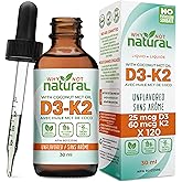 Vitamin D3 K2 (MK-7) Liquid Drops, 1000 IU of sublingual D3 with Coconut MCT Oil, for Strong Bones and Teeth, Heart and Immun