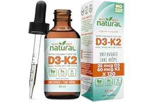 Vitamin D3 K2 (MK-7) Liquid Drops, 1000 IU of sublingual D3 with Coconut MCT Oil, for Strong Bones and Teeth, Heart and Immun