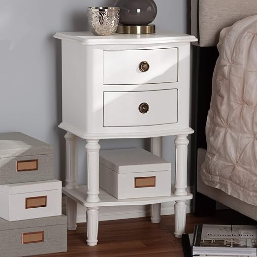 Amazon Com Farmhouse White Finished 2 Drawer Nightstand Country Wood Washed Shelf Kitchen Dining
