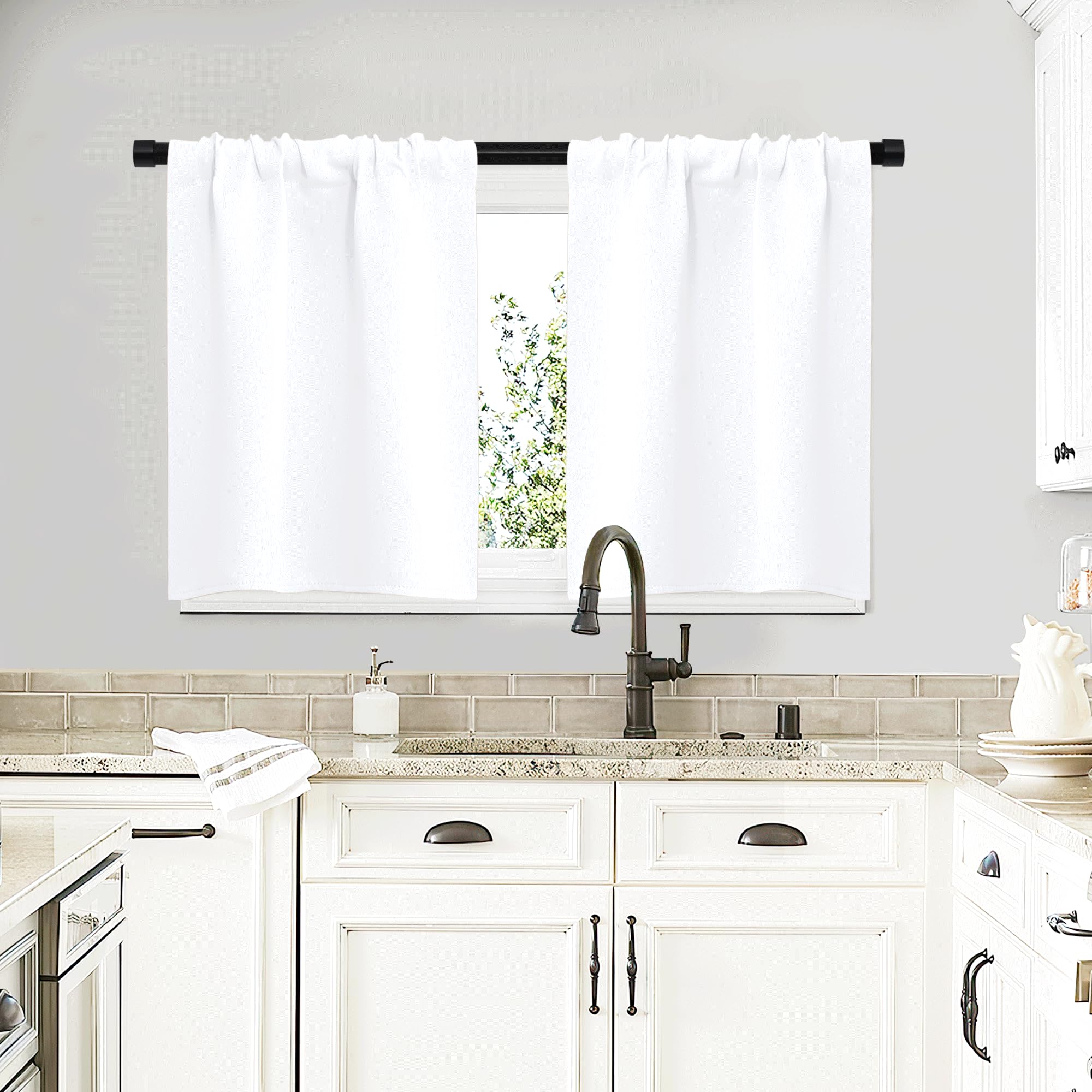 Photo 1 of NICETOWN RV Curtains for Camper Windows, White Curtains for Kitchen Window, Home Decoration Light Filtering Drapes for Small Window (29" Wide by 20" Long, 1 Pair)