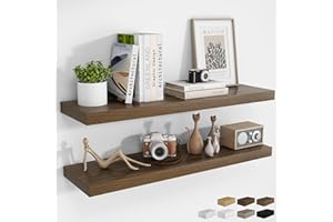 RICHFOCUS 40Inch Floating Shelves for Wall 2 Pack Shelves for Bedroom|Kitchen|Bathroom Wall Mounted Rustic Wood Floating Shelf with Invisible Brackets for Books|Storage|Decor, Walnut