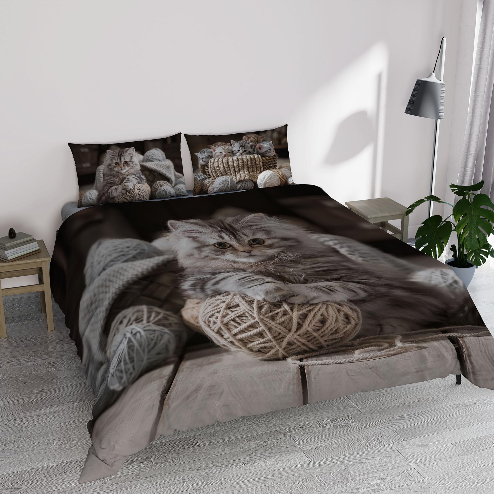 Italian Bed Linen Duvet Cover Set in Microfibre with Digital Print GOODNIGHT, Felix, Double