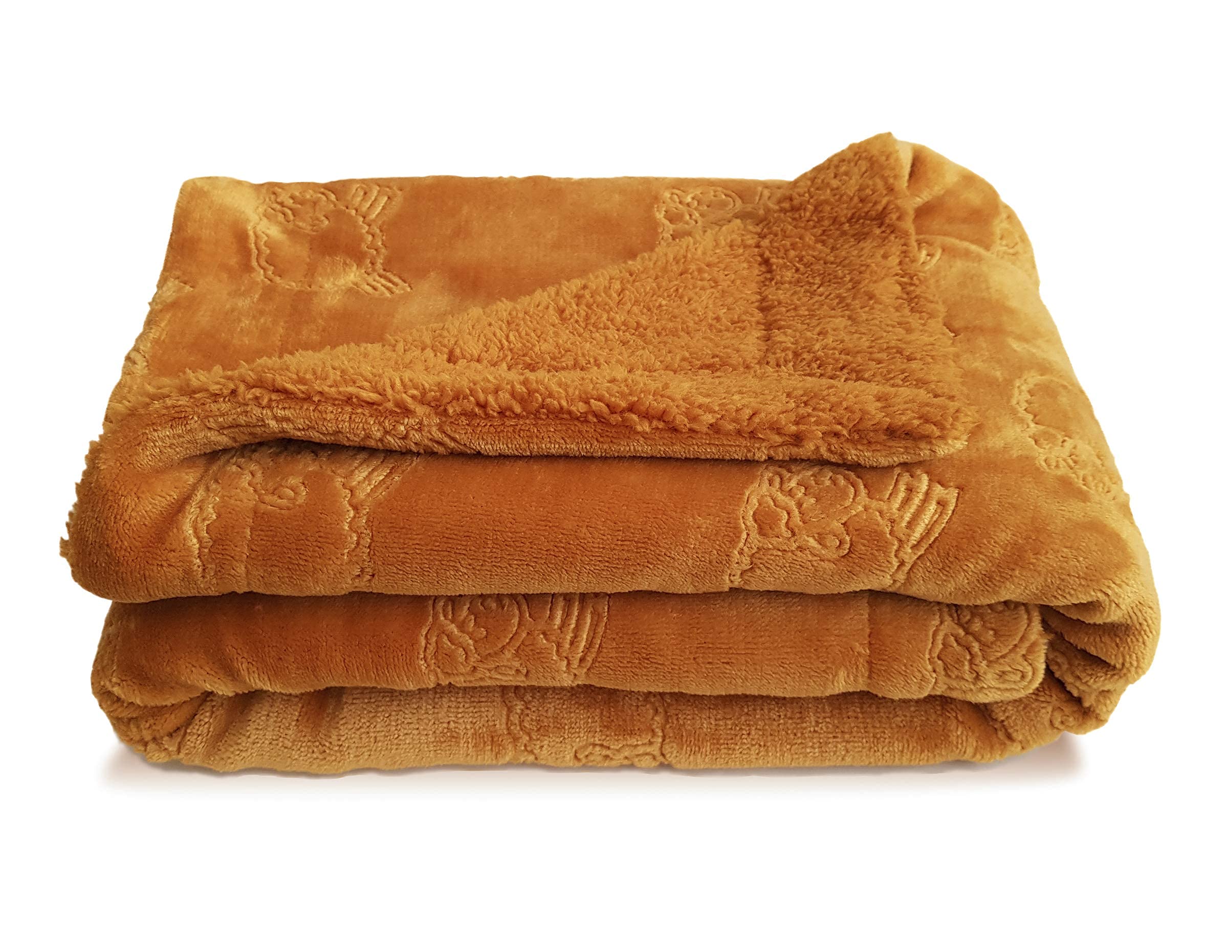 eYone Baby Blanket 75×100 cm - Soft Fleece & Sherpa - Sheep Embossed Pattern - Warm Double-Layer Baby Blanket - Pram, Cot & Stroller - Neutral Gift - Brown