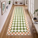 Morebes Checkered Kitchen Runners Rug 2x7, Washable Ultra-Thin Hallway Runner Rug, Checkerboard Soft Low Pile Indoor Floor Carpet for Entryway Nursery Bathroom Bedroom, Green