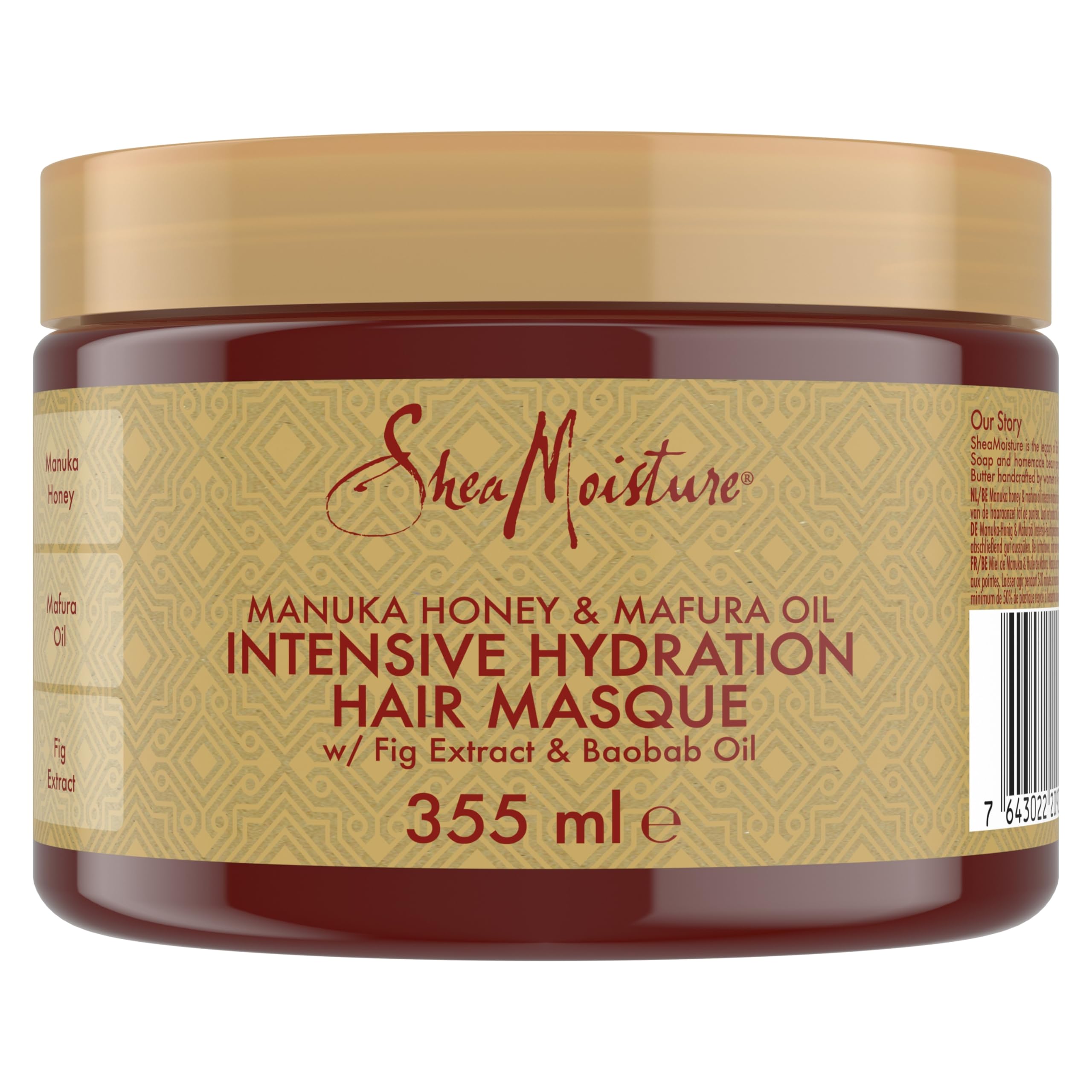 SheaMoisture Manuka Honey & Mafura Oil Hair Mask – Sulfate-Free Deep Conditioner with Shea Butter, Baobab Oil & Fig Extract, for Dry, Damaged, Coily Hair, Repairs & Tames Frizz 335 ml