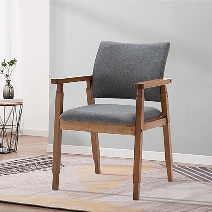 Amazon Com Mid Century Modern Walnut Dining Chairs Wood Arm Grey