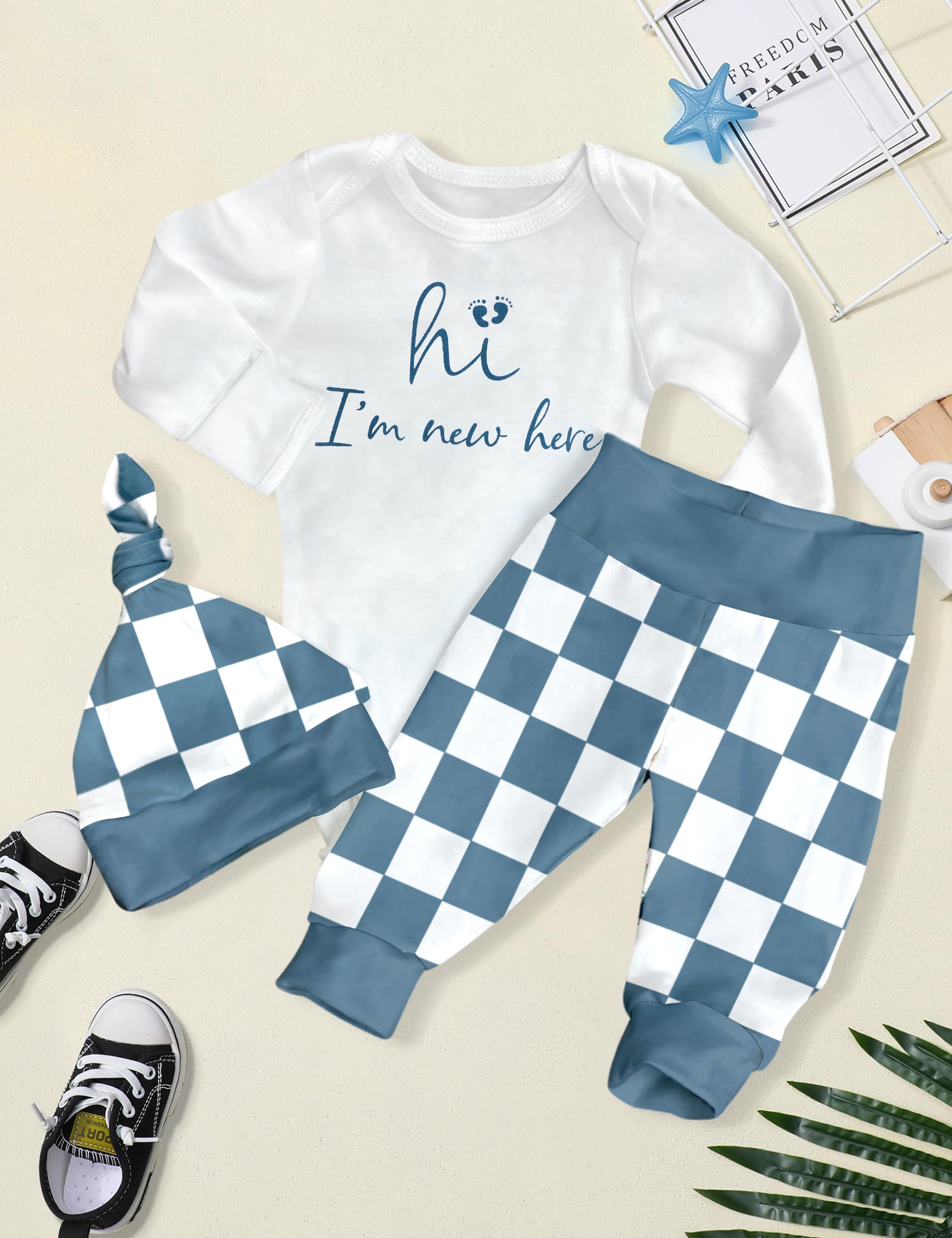 AGAPENG Baby Boy Clothes Newborn Boy Outfits Infant Letter Print Romper Long Pants Hat 3PCS Baby Boy's Clothing