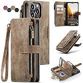 Lxisxcna iPhone 14 Pro Max 5G Wallet Case with Card Holder Kickstand Magnetic Zipper Pocket Lanyard Strap Wristlet,Leather Flip Case Wallet for iPhone 14 Pro Max 5G 6.7 Inch(Brown)