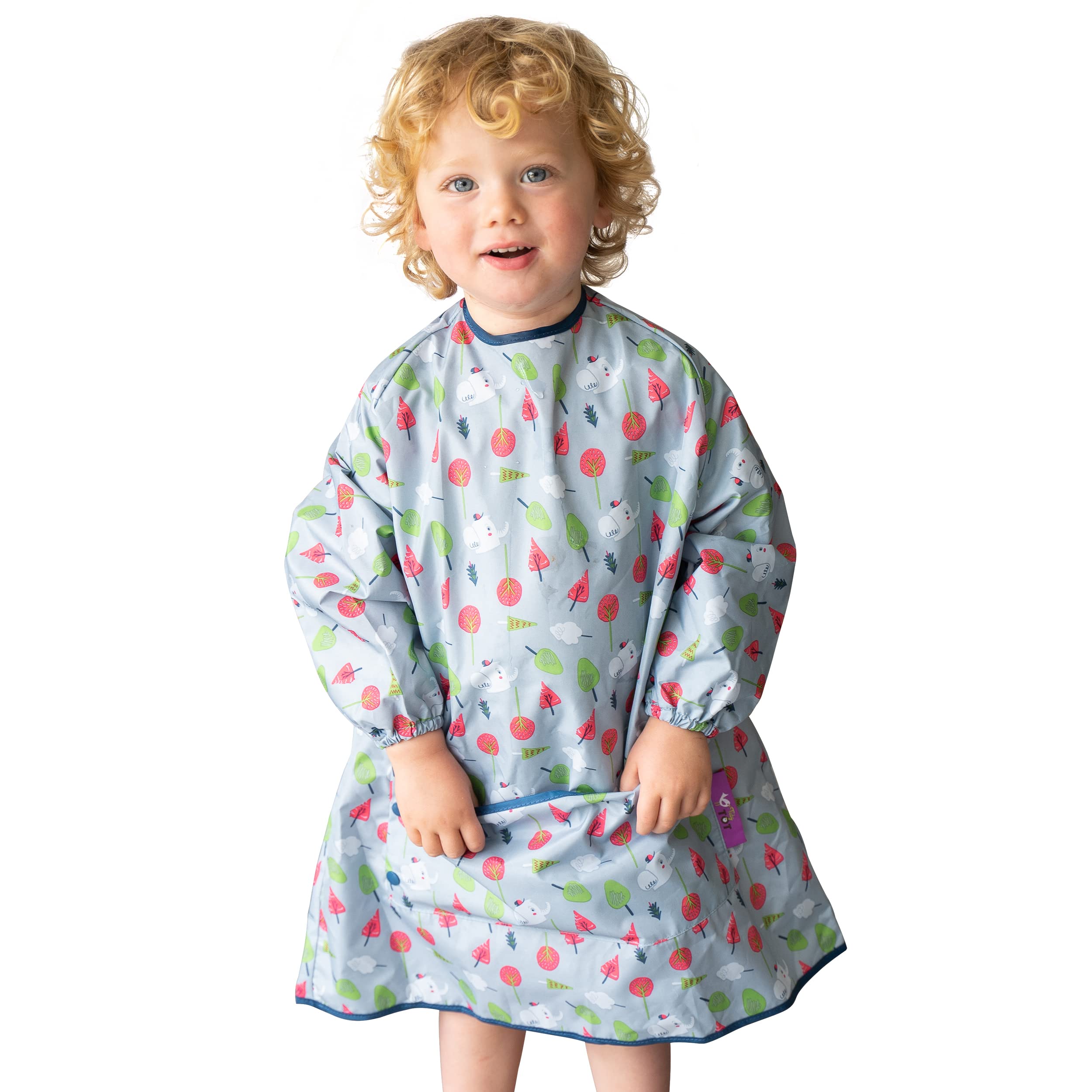Tidy Tot® Baby Weaning Bib with Sleeves. Extra Long Apron with Crumb Pocket for Toddlers & Babies 6-48 Months. Waterproof. Travel Bag Included