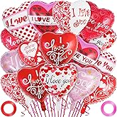 Red Heart Valentine Balloons, 16 Pcs I Love You Foil Balloons, Happy Valentines Day Myalr Balloons for Valentines Specail Night Romantic Party Decoration