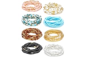 Sureio 8 Pieces 50 Inch Handmade Waist Beads African Belly Chain Plus Size Belly Body Beads for Women Colorful Waist Jewelry Accessories