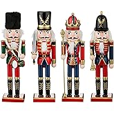 O-Toys Wooden Nutcracker Ornaments Christmas Decoration Figures Puppet Home Decor (12 Inch) (Set)