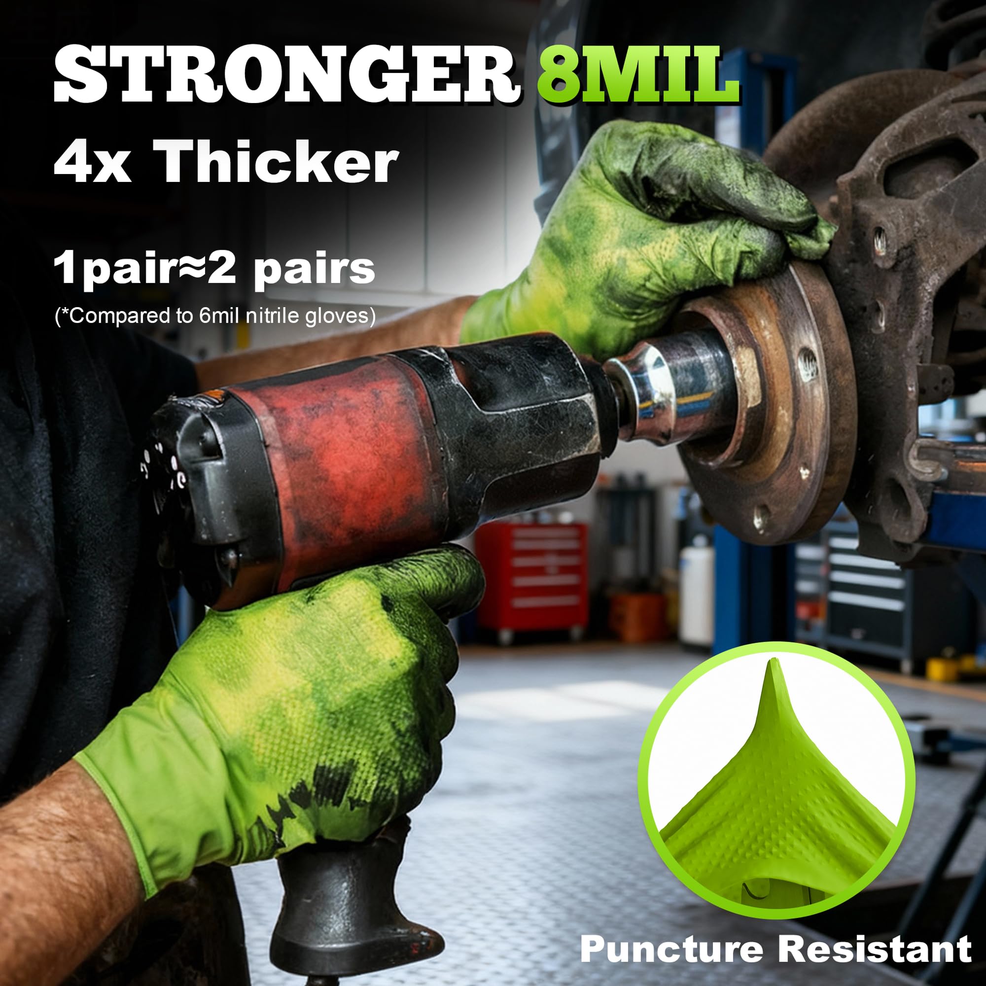 TitanFlex Heavy Duty Green Industrial Nitrile Gloves with Raised Diamond Texture, 8-mil, Latex Free, Powder Free