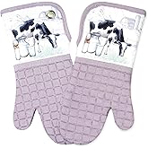 Silicone Printing Oven Mitts Heat Resistant to 500 Degree,Yarm-Dyed Oven Gloves with Animal Design Non-Slip for Kitchen Cooking Barbecue Baking and Machine Washable. (Purple Oven Mitts)