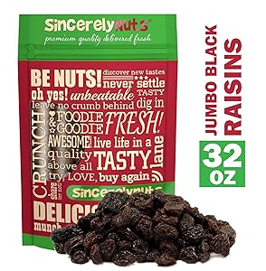 Sincerely Nuts Black Jumbo Raisins - Two Lb. Bag – Rich In Nutrients, Appetizingly Flavorful - Freshness Guaranteed – Kosher Certified