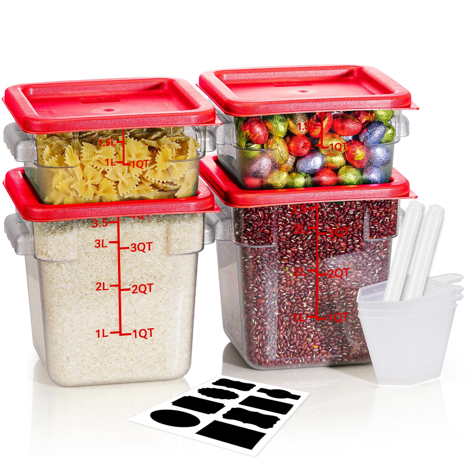 Photo 1 of 2QT&4QT NSF Food Storage Containers: 8 PCS[Food Grade] [Hot&Cold Resistant] Commercial Clear Square Food Storage Containers with Scales Handles for Home Restaurant Kitchen(BPA FREE)
