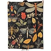 amepay Insects and Leaves Floral Blanket Gifts for Kids Adult Women,Dragonfly Bee Botanical Throw Blankets,Soft Comfy Lightweight for Room Couch Bed Sofa Modern Decor 60x50in