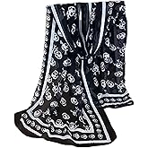 Mazeology Skull Scarf Soft Silky Poly Chiffon 59” Long Scarf Gothic Pirate Black/White 19” Wide Stripe Border for Women/Men Trendy Punk Accessory