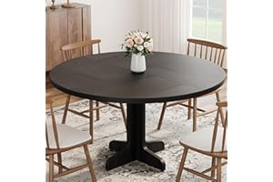 IDEALHOUSE Round Dining Table for 4, 47 Inches Dining Room Table with Wooden Base, Circle Kitchen Dinner Table for Dining Room, Kitchen, Living Room (Table Only), Black