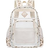 Xunteny Clear Backpack for Girls Women School Bookbag Heavy Duty Transparent Backpacks (Corduroy Cow Print Khaki)