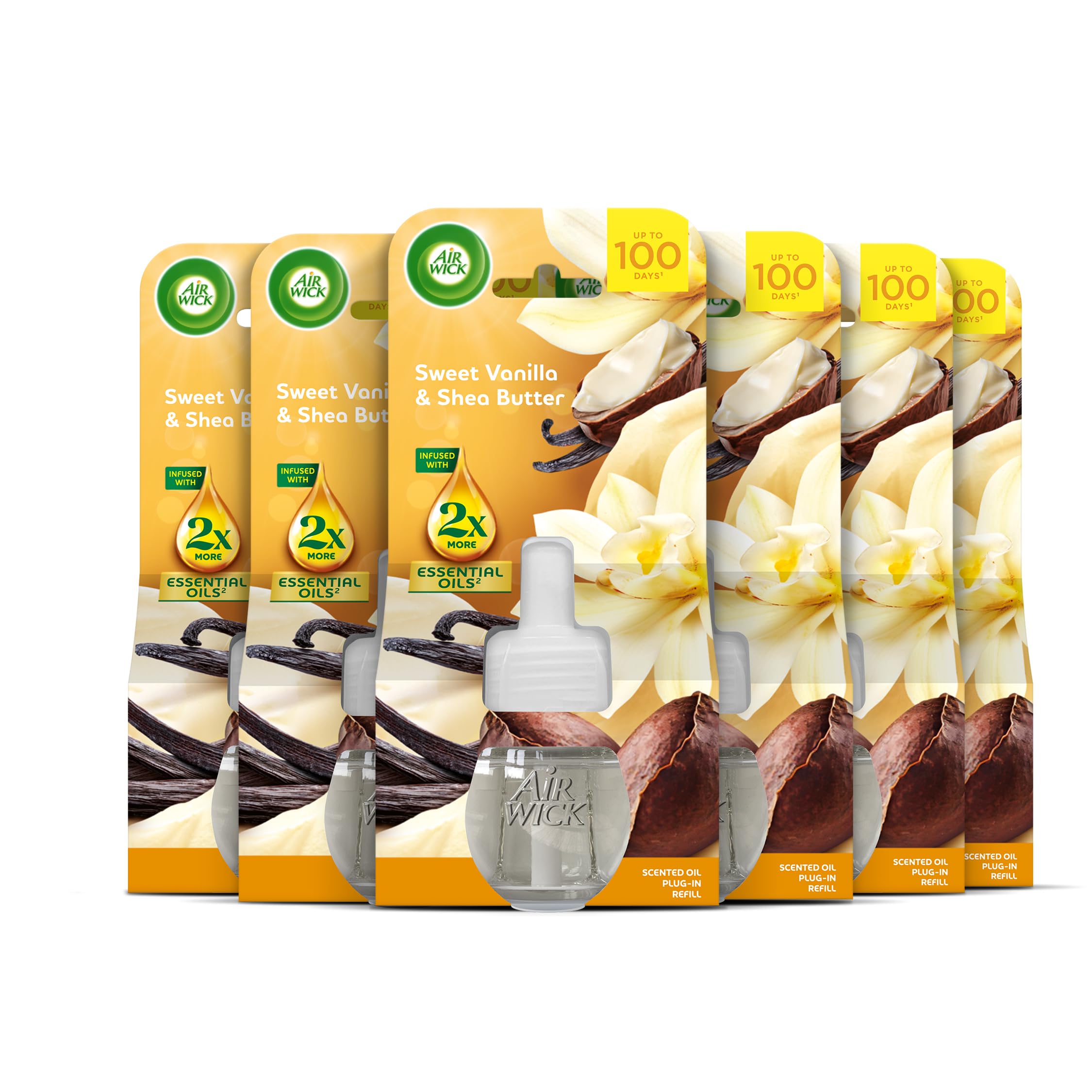 Air Wick Electrical Plug In Refills, containing Essential Oils, White Vanilla Bean Scent - 6 Refills x 19ml