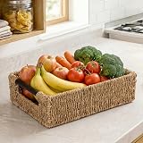 woodluv Large Weaved Storage Basket Seagrass with Wooden Handles 27.5x37.5x11 cm view 9