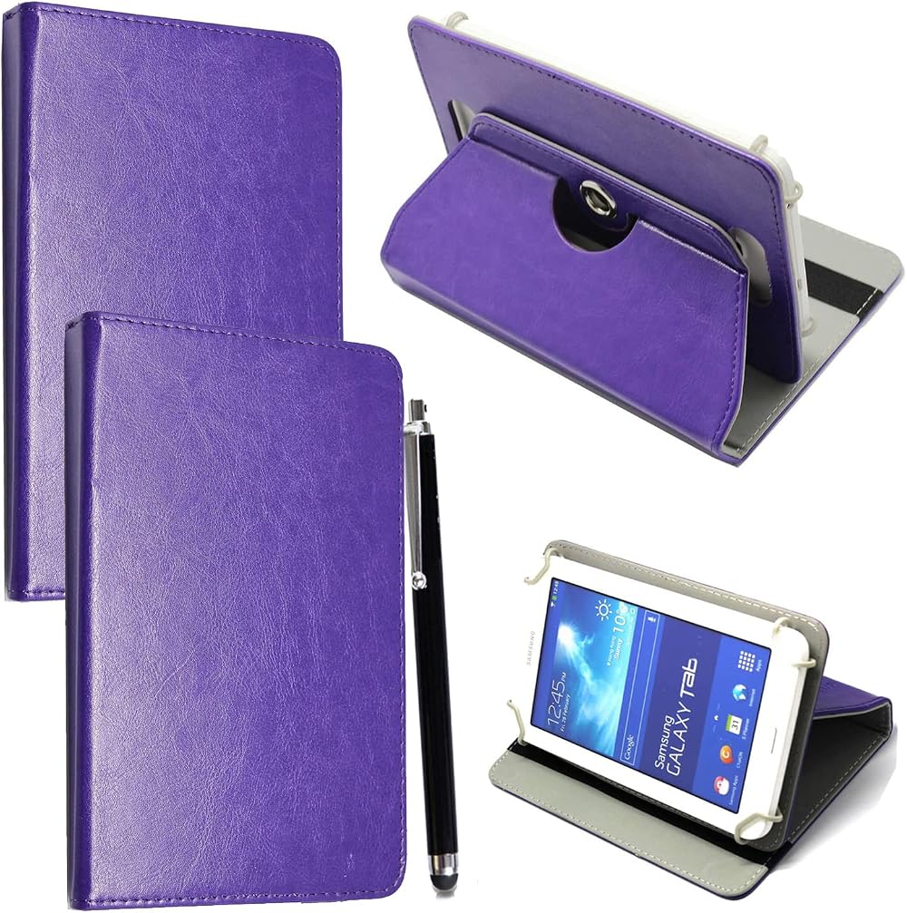 Mobile Stuff Purple 10 10.1 Inch Tablet Leather Rotating Stand Case + Stylus